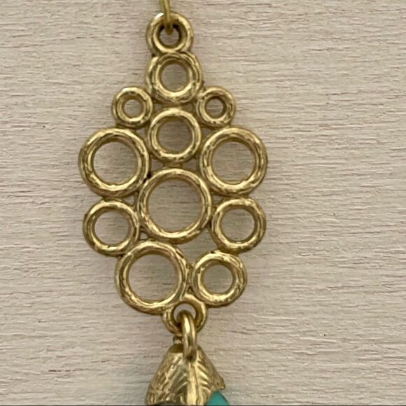 Gold tone faux turquoise fish hook earrings - Picture 6 of 8